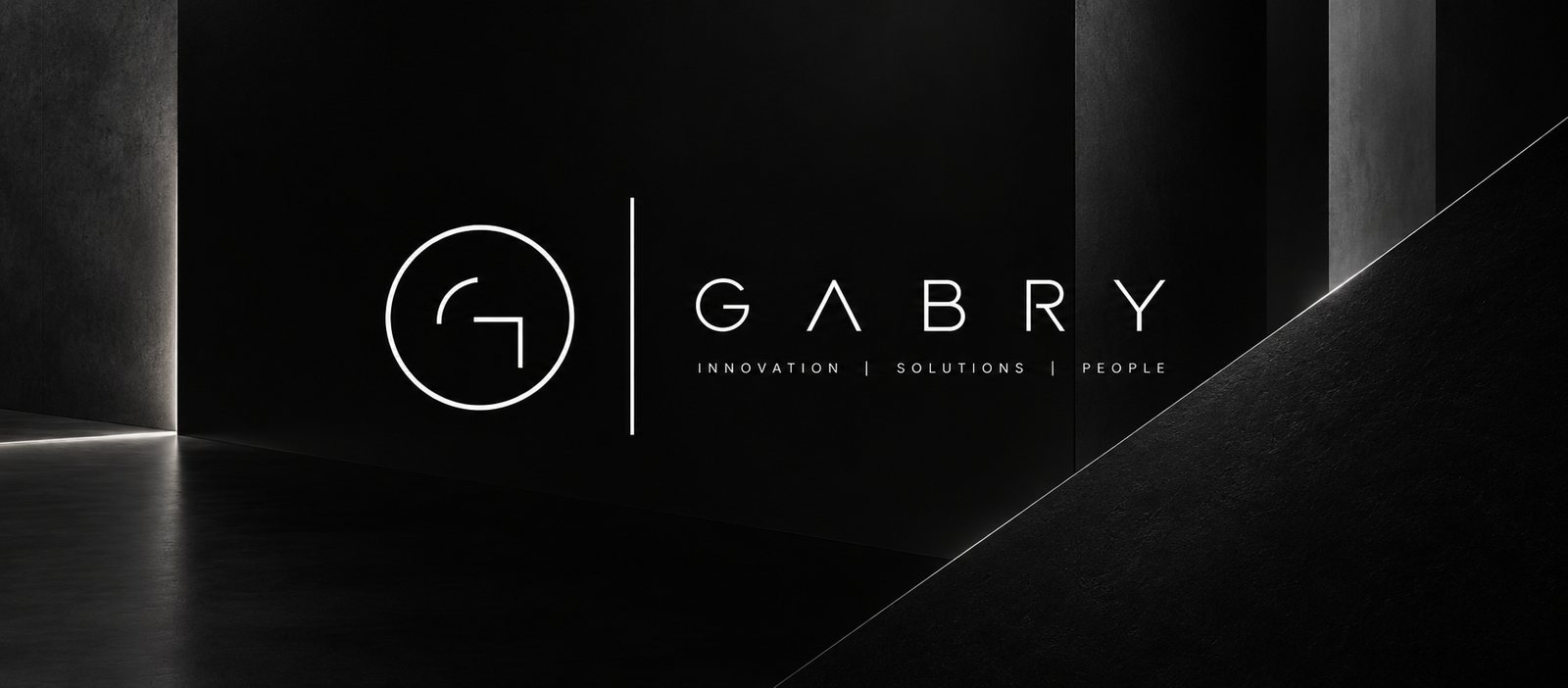 Monochromatyczna wizualizacja identyfikacji GABRY na tle geometrycznej architektury